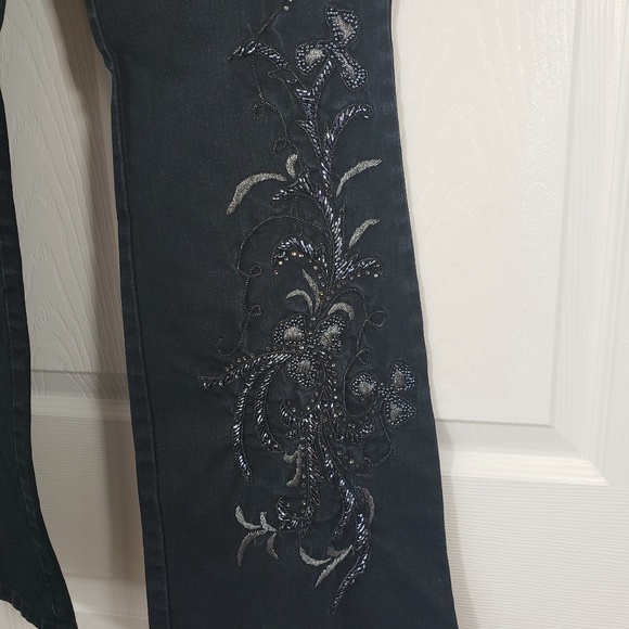 Caché Embroidered Black Denim Jeans sz 10 - Picture 4 of 7